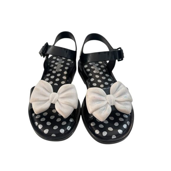 Mini Melissa Mar Sandal Black with White Glitter Toe Bow Youth size 12 USA - Picture 1 of 6